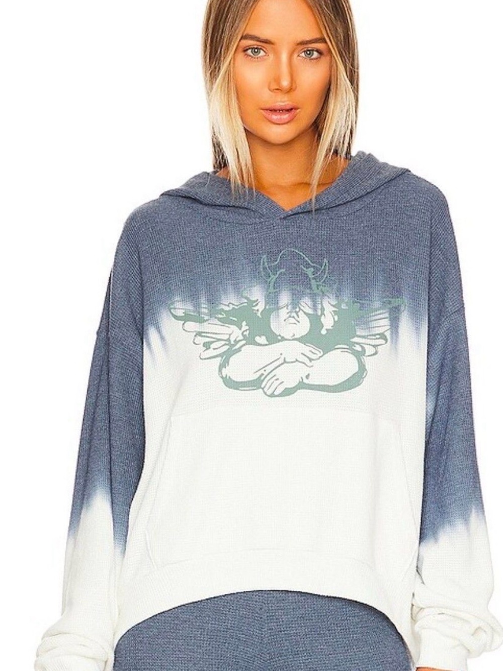 Boys Lie Ombre Angel Graphic Hoodie in Blue & White